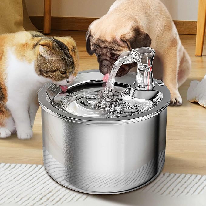 Cat Water Fountain, Stainless Steel Inside Ultra-Quiet Pump, 2L/67oz Automatic Dog Dispenser Water Bowl, Multiple Pets Water Fountain - PAWPICO