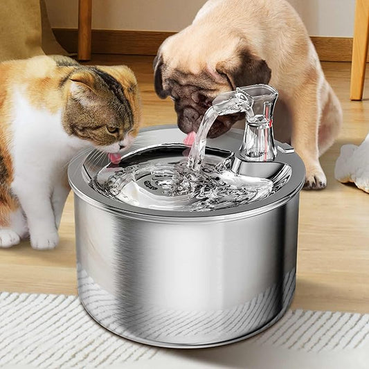 Cat Water Fountain, Stainless Steel Inside Ultra-Quiet Pump, 2L/67oz Automatic Dog Dispenser Water Bowl, Multiple Pets Water Fountain - PAWPICO