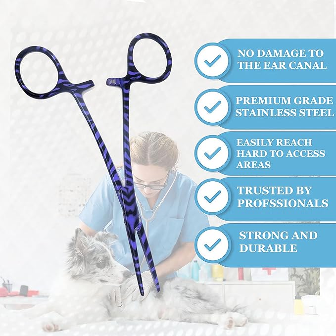 Dog Pet Ear/Nose Hair Puller Grooming Hemostat Locking Forceps Pliers, 5.5" (14cm), Straight (Purple Swirls) A2Z+SCILAB