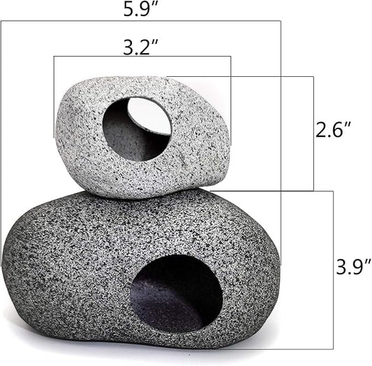 JIH Aquarium Decorations Rock, Ceramic Shelters - Shrimp Habitat, Breeding Tube, Hiding cave, Stackable Fish Tank Decor Cave for Hiding, Betta Fish (J603+J001) JIH