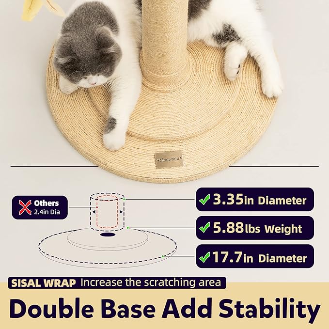 Cat Scratching Post 41.7" Tall Scratching Post for Indoor Cats Cat Scratcher Cat Tree Wrapped Sisal Rope Large Cat Scratching Post Cute Cat Scratching - PAWPICO