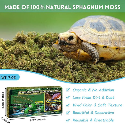 Riare 7 OZ Premium Sphagnum Moss for Reptiles- 10QT Natural Live Moss Reptile Moss Bedding for Terrarium, Hatching, Forest Sphagnum Moss Reptile Substrate for Snakes, Gecko, Turtles, Frogs, Leopard Riare