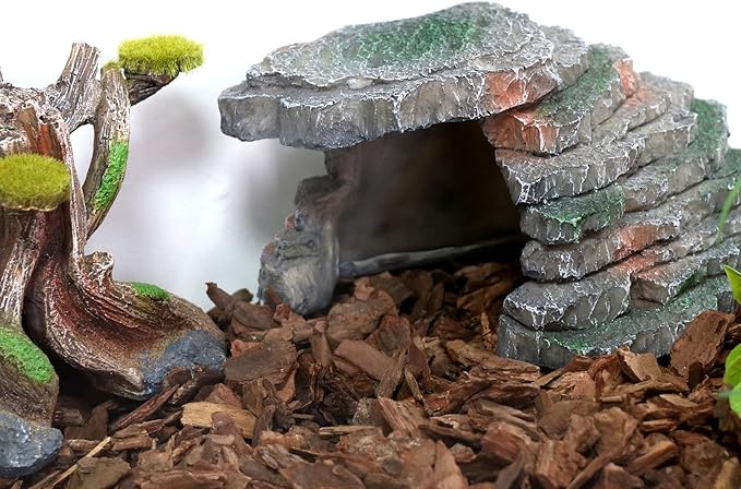 Gecko Hide Shale Scape Step Ledge, Reptile Cave Hideout Tank Accessories Decorations, Great for Reptiles, Amphibians, Leopard Gecko, Lizard, Frogs, Turtle (Small-B-7.3 * 4.4 * 3) relaqcc