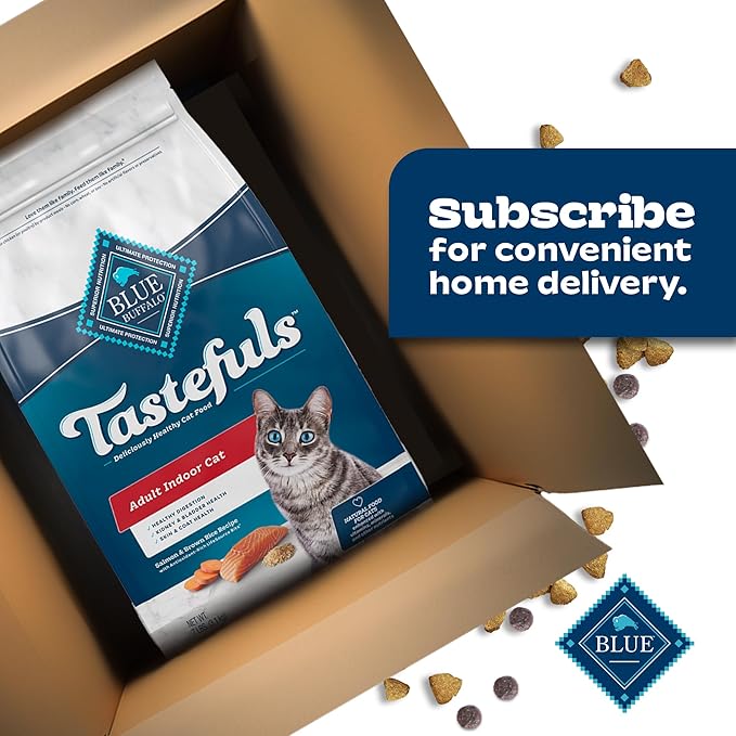 Blue Buffalo Tastefuls Adult Dry Cat Food Indoor Cat Formula, Made in the USA with Natural Ingredients, Salmon Recipe, 7-lb. Bag - PAWPICO