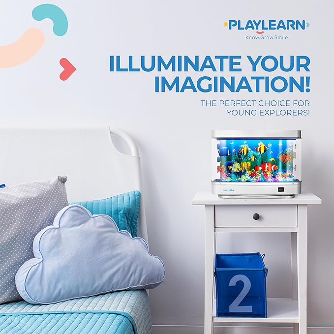 Playlearn Fake Fish Tank Mini Aquarium - Artificial Fish Tank with Moving Fish - Fake Aquarium Lamp - Perfect Sensory Lamp PLAYLEARN