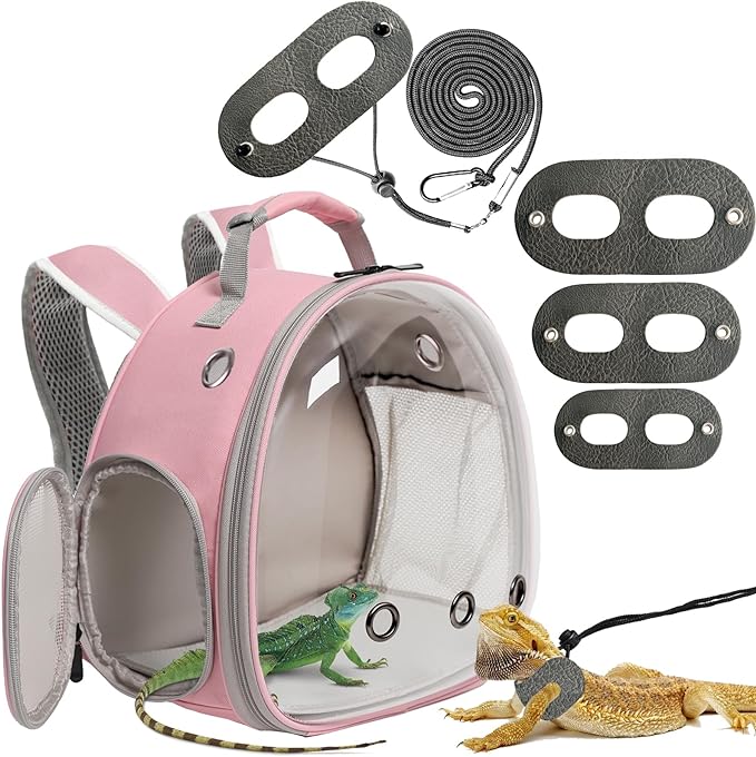 Lizard Backpack Travel Carrier,Bearded Dragon Travel Backpack with Harness and Leash Set,Space Capsule Clear Bubble Window Astronaut Reptile Carrier Backpack, Airline Approved WEVONIGU