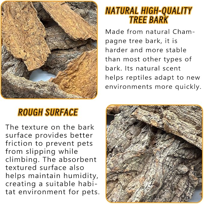 BNOSDM Reptile Terrarium Bark Substrate Bedding Tortoise Natural Cork Bark Reptile Climbing Mat Habitat Decor for Lizard Snake Spiders Hermit Crabs Tarantula Geckos Bearded Dragons (1.4 LB) BNOSDM