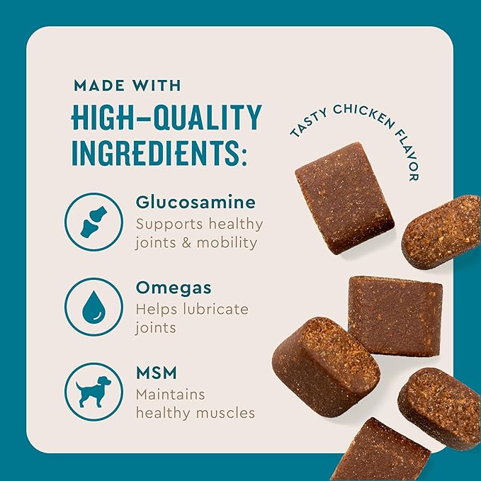 VetIQ Advanced Hip & Joint Chews For Dogs, 60 Count, Chicken Flavored Supplements Made with Glucosamine, Omega 3’s, Chondroitin, MSM, and Green Lipped Mussel, Increases Mobility and Maintains Muscles VetIQHealthSupplements