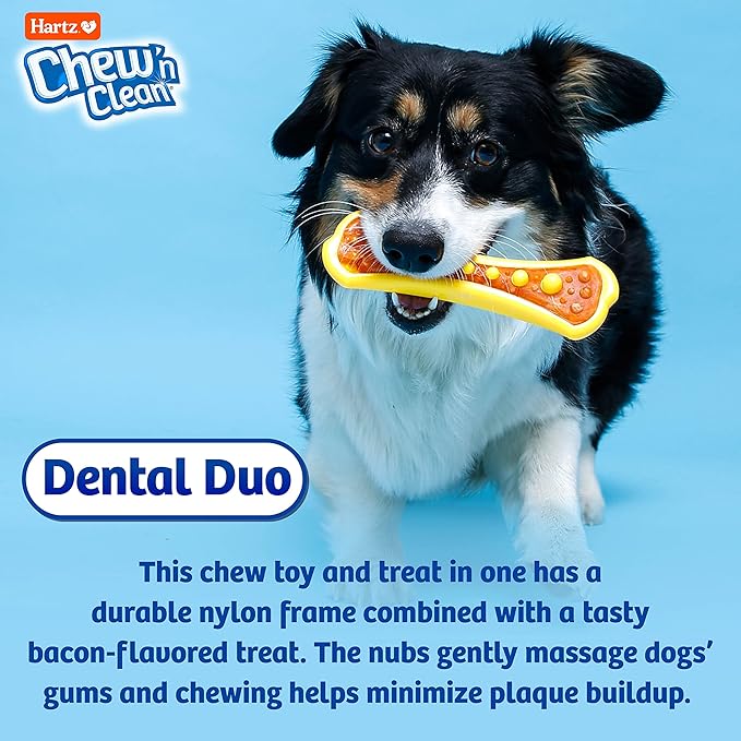 Hartz Chew 'n Clean Dental Duo Dog Treat & Chew Toy, Color Varies, Medium, 3 Pack - PAWPICO