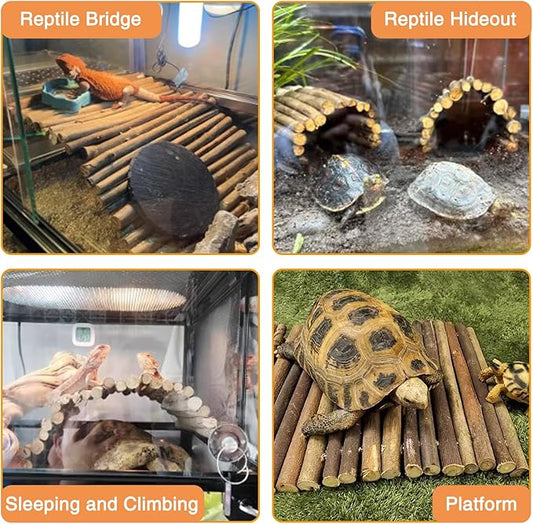 Hamiledyi Extra Large Wooden Reptile Hideout Bearded Dragon Bendy Bridge Climbing Ladder Hiding Hut Reptiles Hide Cave Habitat Decor for Lizards Gecko Spiders Snakes Tortoise(L:20" x 11.8") Hamiledyi