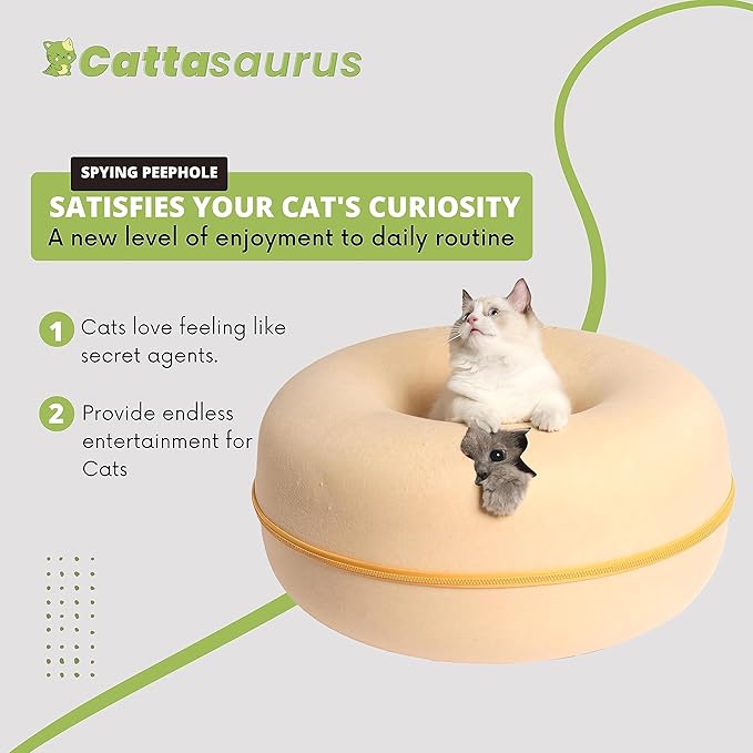 CATTASAURUS Peekaboo Cat Cave for Multiple & Large Cats Up to 30-45 Lbs, Scratch Detachable & Washable Tunnel Bed, Comfy Donut Cat Cave (Pastel Macaron, Large) - PAWPICO