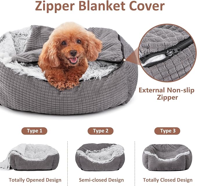 MIXJOY Dog Beds for Large Medium Small Dogs, Rectangle Cave Hooded Blanket Puppy Bed, Luxury Orthopedic Cat Beds for Indoor Cats, Warmth and Machine Washable (35 inches, Grey) - PAWPICO