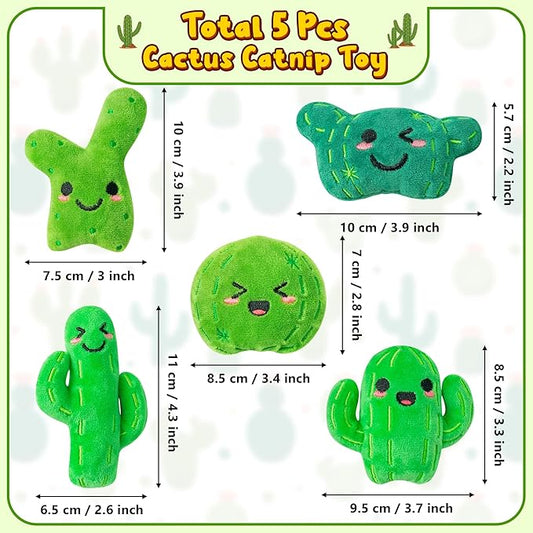 MALLMALL6 Catnip Toys for Cat - 5Pcs Cactus Prickly Plants Catmint Interactive Cat Toy for Indoor Cats, Soft Plush Green Cat Supplies, Kitten Teething Chew Toy Set, Cute Pet Gifts for Cat Lover - PAWPICO