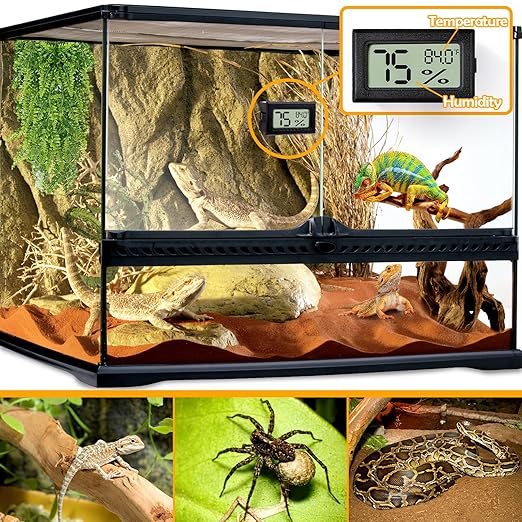 2 PCS Rectangle Reptile Thermometer and Humidity Gauge for Bearded Dragon Accessories, Reptile Tank Accessories for Jumping Spider, Leopard Gecko, Hermit Crab, Gecko, Ball Python, Lizard BSRESIN