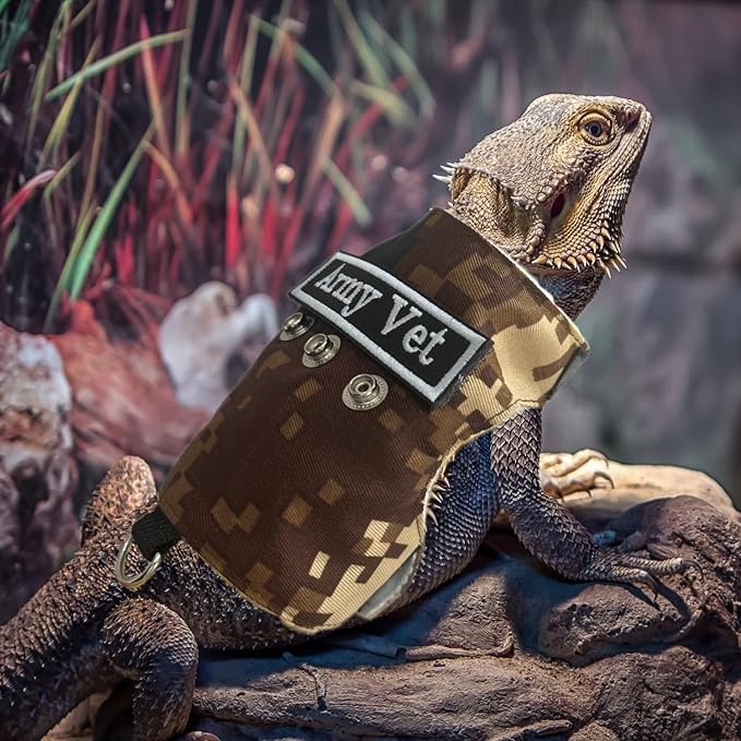 Bearded Dragon Harness and Leash Set - Adjustable Lizard Harness with Replaceable Patch Outdoor Traction Rope Walking Training Leash Reptile Halloween Costume Accessories for Small Pets (Brown) SEZDEKI