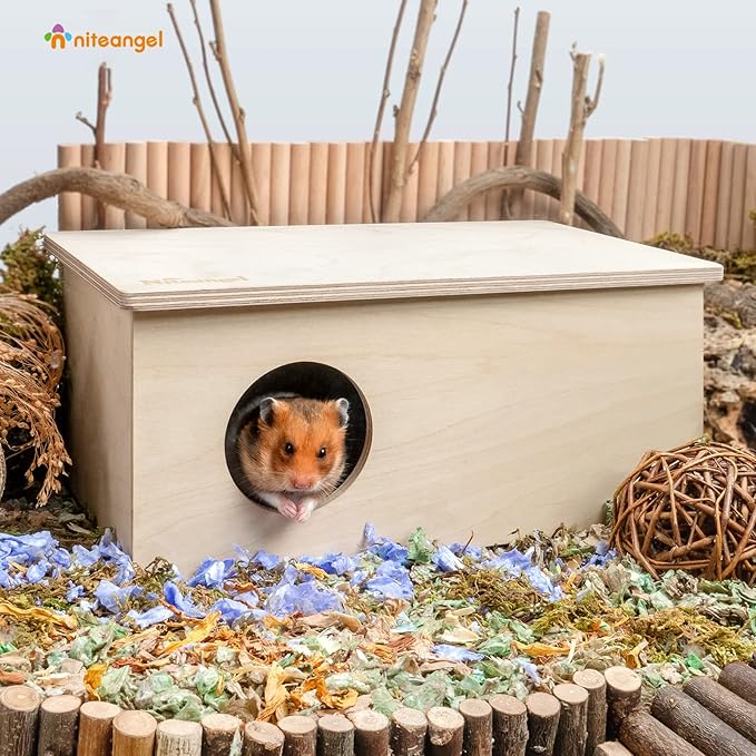 Niteangel Birch Chamber-Maze Hamster Hideout - Small Pets Woodland House Habitats Decor for Hamster Mice Gerbils Mouse Niteangel