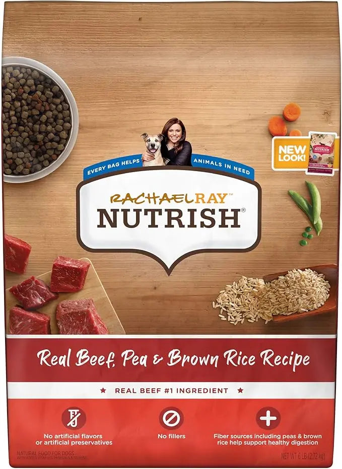 Nutrish Rachael Ray Premium Natural Dry Dog Food with Added Vitamins, Minerals & Taurine, Real Beef, Pea, & Brown Rice Recipe, 6 Pounds (Packaging May Vary) - PAWPICO
