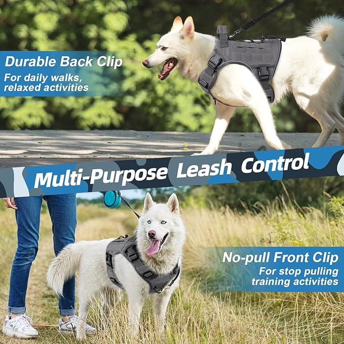 WINGOIN Grey Tactical Dog Harness Vest for Small Dogs No Pull Adjustable Reflective K9 Military Dog Service Dog Harnesses with Handle, Hook & Loop Panels for Walking, Hiking, Training(S) WINGOIN