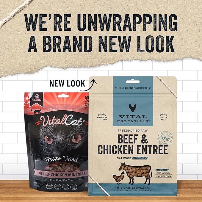 Vital Essentials Freeze Dried Raw Cat Food, Beef & Chicken Mini Nibs Entree, 8 oz VitalEssentials