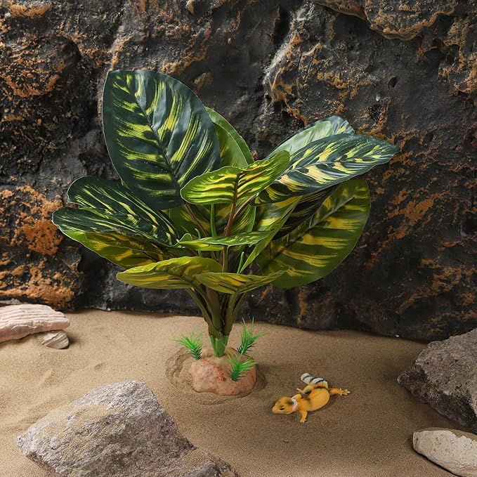 Terrarium Plants for Reptile Terrarium, Reptile Plants Tortoise Habitat Accessories, Artificial Spider Plant for Gecko, Ball Python, Tortoise Terrarium Décor - Peacock Prayer IBWell