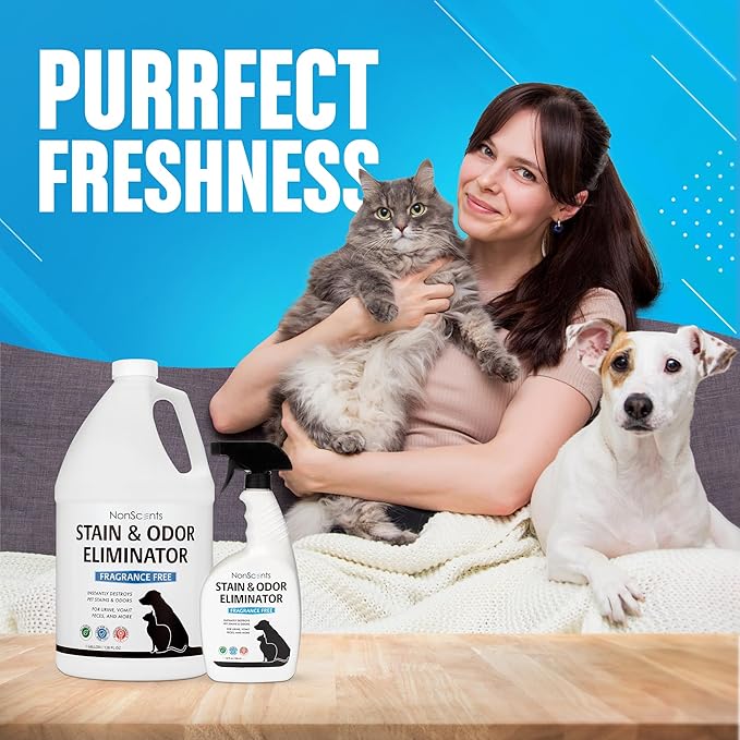 NonScents Stain & Odor Eliminator Spray for Strong Odor - 32 oz - Pet Odor Eliminator for Home - Carpet Stain Remover for Cats and Dog Pee - Cat Urine Destroyer - Carpet Cleaner Spray - PAWPICO