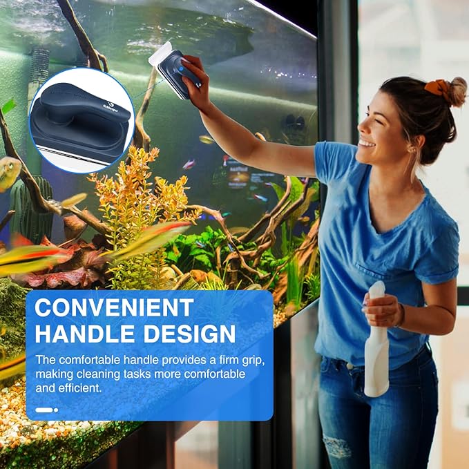 Aquarium Strong Magnetic Glass Cleaner Brush, Fish Tank Algae Magnet Cleaning Tool with 2 Detachable Scrapers, Mag Float Scrubber for 0.25-0.625Inch Glass and Acrylic Tanks fishkeeper