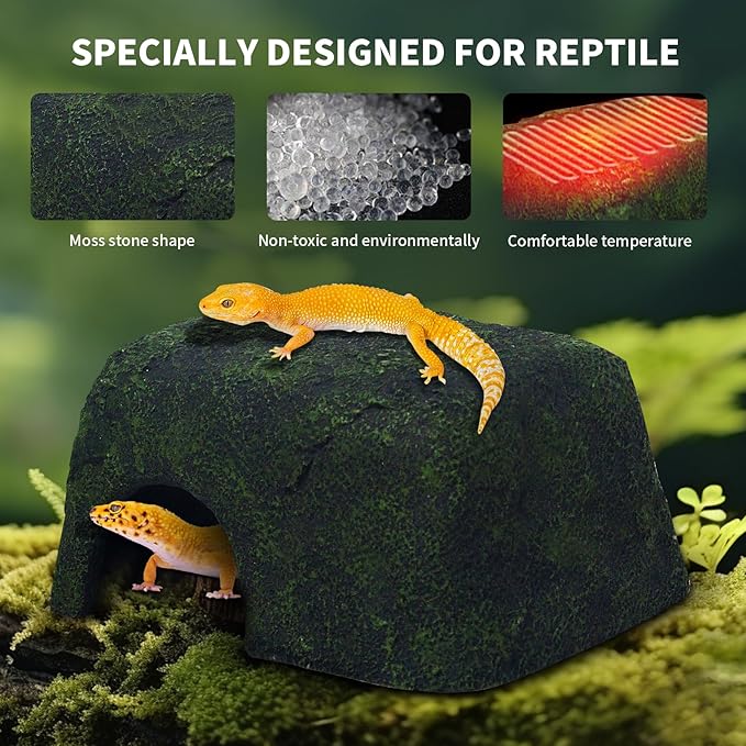 Heated Reptile Rock Cave, Reptile Hides and Caves, Heating Rock for Reptile Tank Decor for Small Reptile Hide with Heated Basking Platform for Lizards, Snake, Leopard Gecko, Reptiles Amphibians Gribouillage