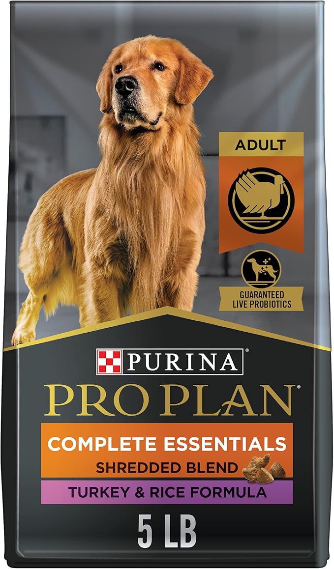 Purina Pro Plan Complete Essentials Shredded Blend Turkey and Rice Dog Food Dry Formula with Probiotics for Dogs - 5 lb. Bag - PAWPICO