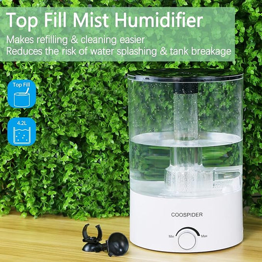 Coospider Top Fill Reptile Fogger Terrariums Humidifier Fog Machine 4.2L Large Size Perfect for Various Reptiles/Amphibians/Herps/Paludarium/Vivarium Coospider