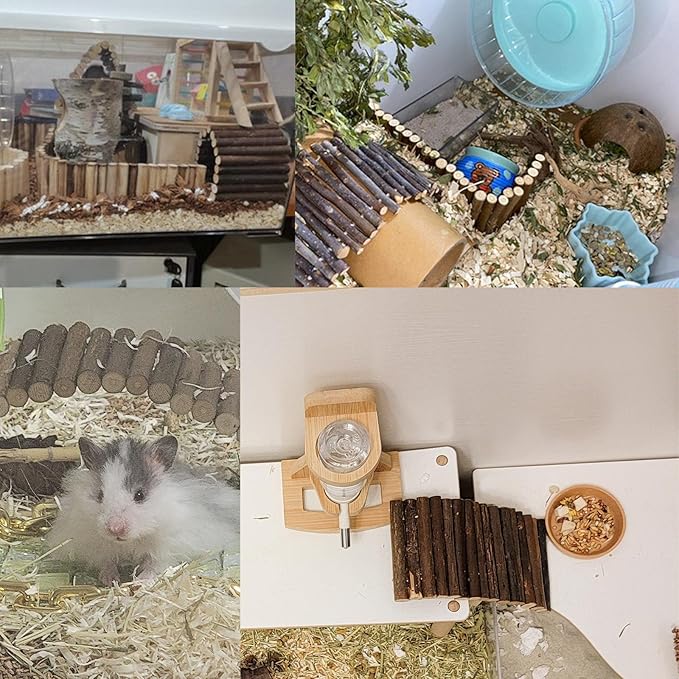 Hermit Crab Climbing Toys, Wooden Hermit Crab Hideout, Reptile Tank Habitat Decor, Bendable Ladder Bridge Tunnel Toys for Lizard Chameleon Hamster Rats Chinchilla Guinea Pig Rabbit Bearded Dragon Dnoifne