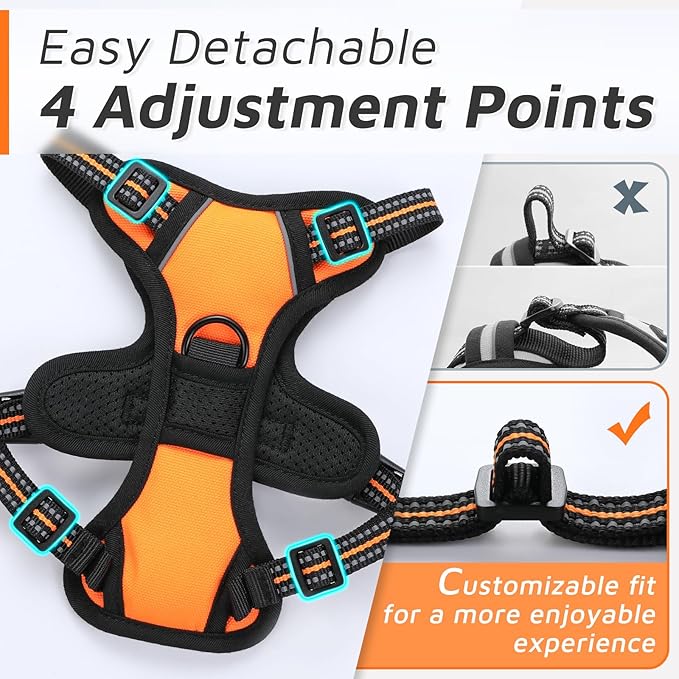 Eagloo Small Dog Harness No Pull, Service Vest with Reflective Strips and Control Handle, Adjustable and Comfortable for Easy Walking, No Choke Pet Harness with 2 Metal Rings, Orange, XS GoExplorewithEagloo