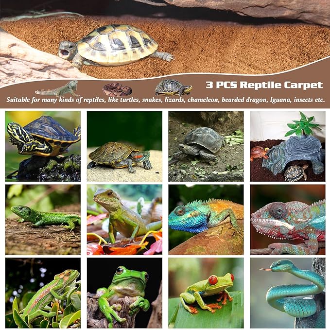 ZeeDix 3 Rolls Coconut Fiber Reptile Substrate Mat, 16 x 36 inches Natural Coco Mat Reptile Carpet Coco Fiber Liner Turtle Bedding Reptile Terrarium Liner for Lizard Snake Turtle Gecko Bearded Dragon ZeeDix