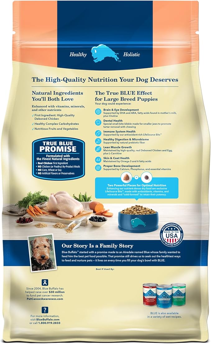 Blue Buffalo Life Protection Formula Large Breed Puppy Dry Dog Food with DHA, Vital Nutrients & Antioxidants, Made with Natural Ingredients, Chicken & Brown Rice Recipe, 34-lb. Bag - PAWPICO