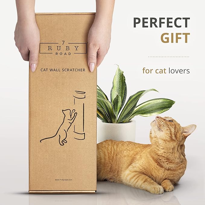7 Ruby Road Wall Mounted Cat Scratching Post - Wall Mount Wooden Sisal Cat Scratcher & Vertical Scratch Pad (Replaceable) - Modern Cat Wall Furniture for Indoor Cats or Kittens (29.5 x 6 in) - PAWPICO
