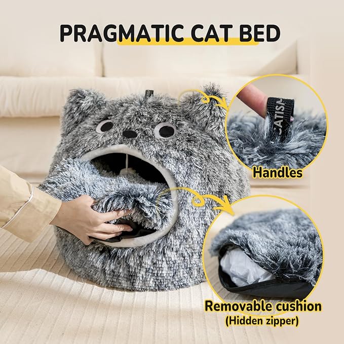 CATISM Cat Bed, Cat Beds for Indoor Cats, Cat Cave, Cat Cave for Indoor Cats, Cat Bed Cave, Large Cat Beds, Cozy Hooded Cat Bed with Soft Cushion, Removable Washable Cat Beds Keep Warm - PAWPICO
