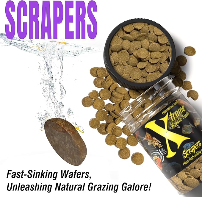 Xtreme Scrapers Wafers - Premium 14mm Fast-Sinking Fish Food – Nutrient & Cellulose Rich Ideal for Nocturnal Feeders, Catfish, Plecostomus Species, and Loaches – USA Farm Grown (9oz) XtremeAquaticFoods