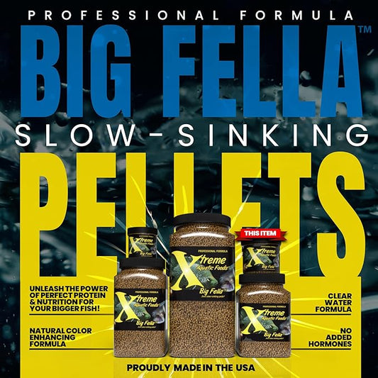 Xtreme Big Fella 3.0mm Pellets: Professional Nutrition for Medium to Large Cichlid/Community Fish - Boost Immune & Digestive Health, Color & Energy, Max Protein Fish Food – USA Farm Grown (9oz) XtremeAquaticFoods