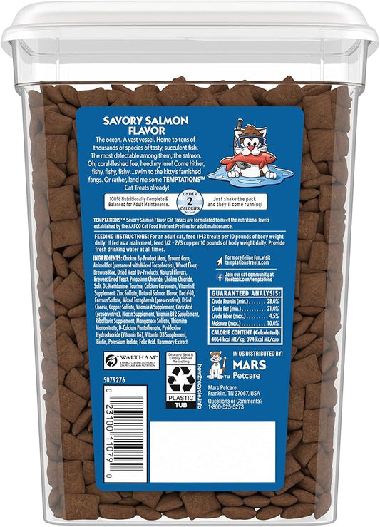 TEMPTATIONS Classic Crunchy and Soft Cat Treats Savory Salmon Flavor, 16 oz. Tub Temptations