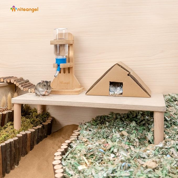 Niteangel Hamster Play Wooden Platform for Putting Small Animal's Food Bowl Drinking Bottle and Other cage Accessories (Rectangle - 7 Height) Niteangel