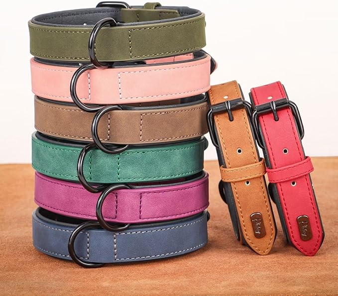 Didog Soft Padded Leather Dog Collar, Breathable Heavy Duty Dog Collar Leather with Adjustable Rust-Proof Metal Buckle for Small Medium Large Dogs, Light Brown, XL Didog