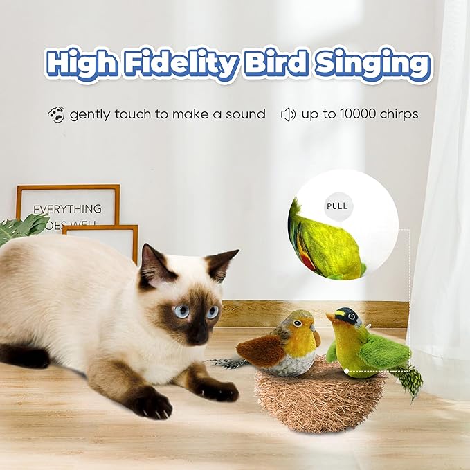 LEWISER Cat Toys Chirping Tit 2 Pcs with Catnip SilverVine, Suitable for Cat Wand Toys, Simulation Bird Design, Interactive Toys for Indoor Kitty Kitten Exercise, Green and Ground - PAWPICO