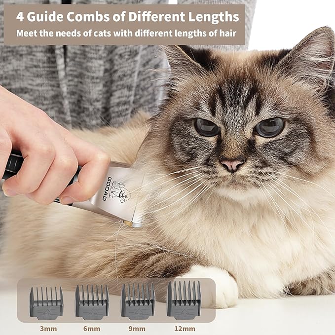Cat Clippers for Matted Hair, Cat Grooming Kit, Cordless Cat Shaver for Long Hair, Low Noise Paw Trimmer, Cat Hair Trimmer for Grooming,Quiet Pet Hair Clippers Tools for Cats Dogs (Gold) - PAWPICO