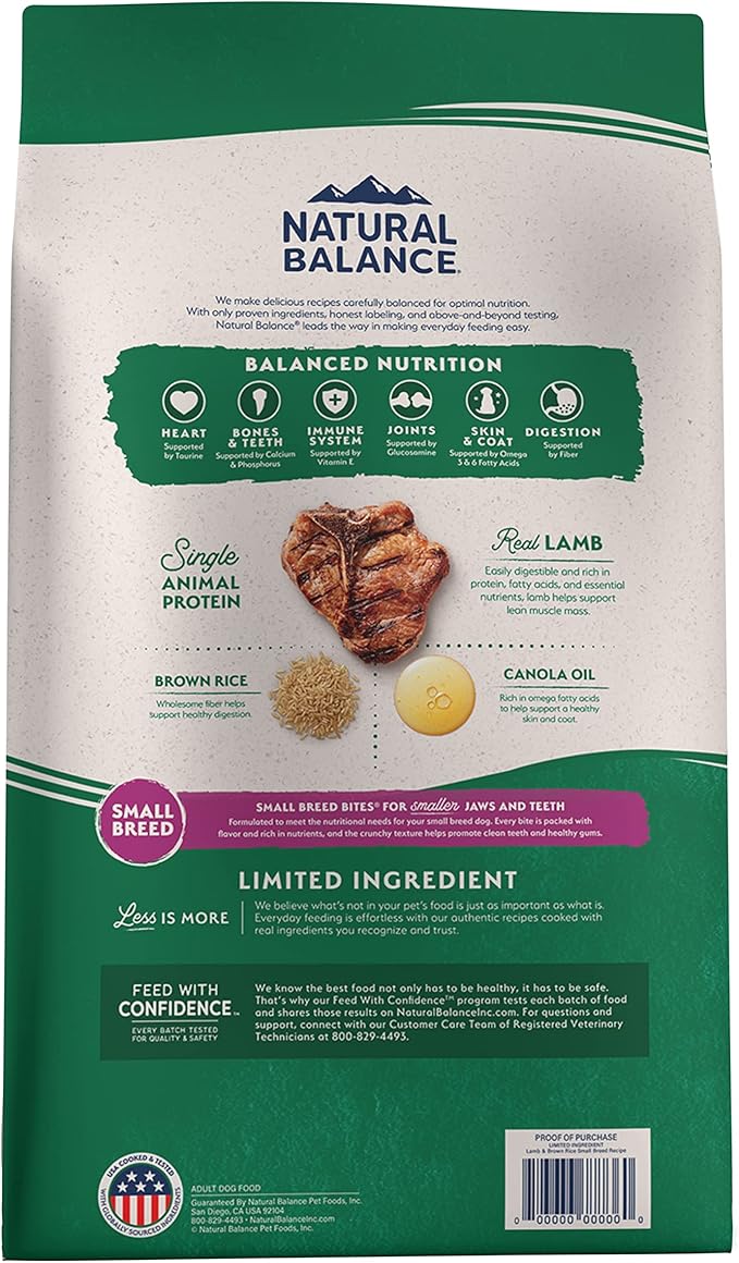 Natural Balance Limited Ingredient Small-Breed Adult Dry Dog Food with Healthy Grains, Lamb & Brown Rice Recipe, 12 Pound (Pack of 1) - PAWPICO