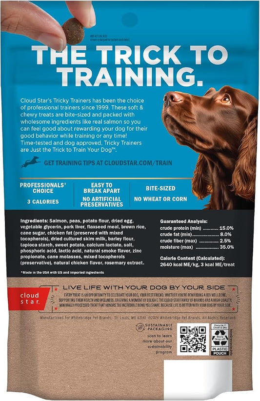 Cloud Star Tricky Trainers Soft & Chewy Dog Training Treats 5 oz Pouch, Salmon Flavor, Low Calorie Behavior Aid with 130 treats - PAWPICO