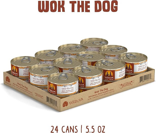 Weruva Classic Dog Food, Wok The Dog with Chicken, Beef & Pumpkin in Gravy, 5.5oz Can (Pack of 24), Brown - PAWPICO