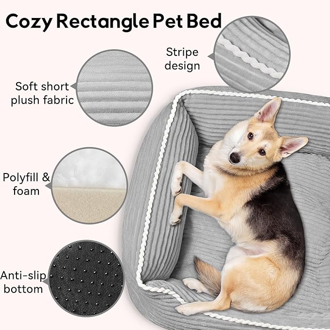Rectangle Cat Dog Bed for Large Medium Small Pets Indoor Outdoor Machine Washable Sleeping Sofa Non-Slip Bottom Soft Puppy Bed Durable Orthopedic Calming Pet Cuddler (Medium, Grey) - PAWPICO