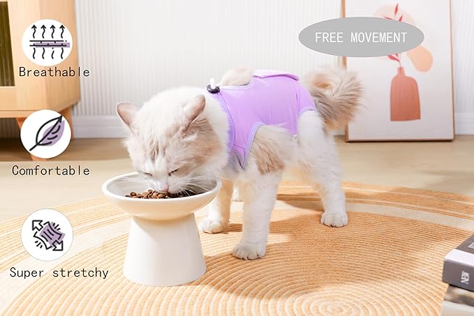 Cat Recovery Suit Female Kitten Cat Onesie for Cats After Surgery Female Spay Surgical Abdominal Wound Skin Diseases Cone Collar Soft Alternative Wear (Purple, L) Acoutpet