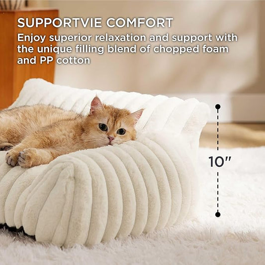 Bedsure Cute Cat Couch for Pets - Fluffy Small Dog Sofa with Premium Soft Corduroy Fleece, Pet Sofa with Removable Washable Cover, Supportive Dog Couch Bed for Small Medium Dogs, 30inch, Cream - PAWPICO