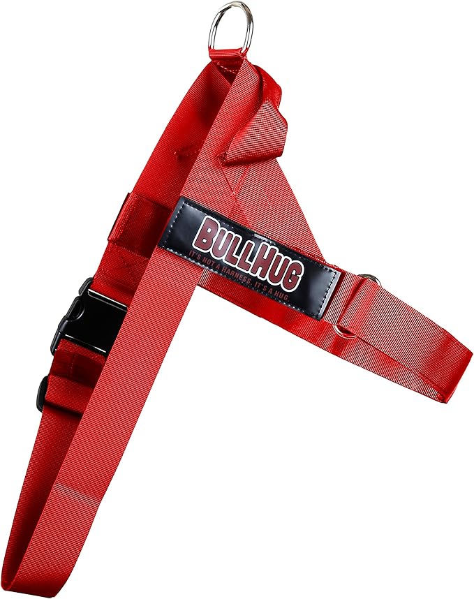 BULLHUG Harness – Made for Larger Chested Dogs Like English Bulldogs, French Bulldogs, Pugs & More. Stops Dogs from Pulling & Choking on Walks (Bright RED, Medium) BULLHUG