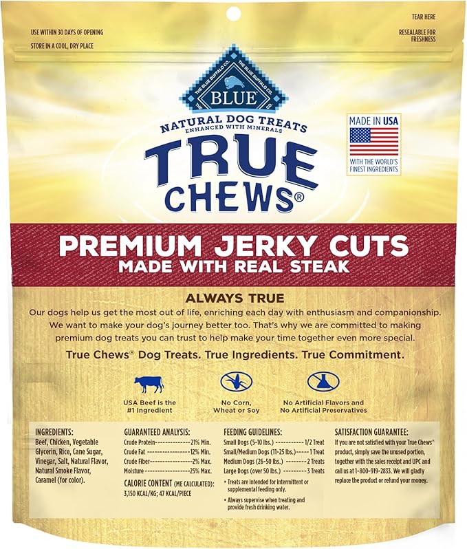 Blue Buffalo True Chews Premium Jerky Cuts Dog Treats, Made in the USA with Natural Ingredients, Beef, 20-oz Bag - PAWPICO